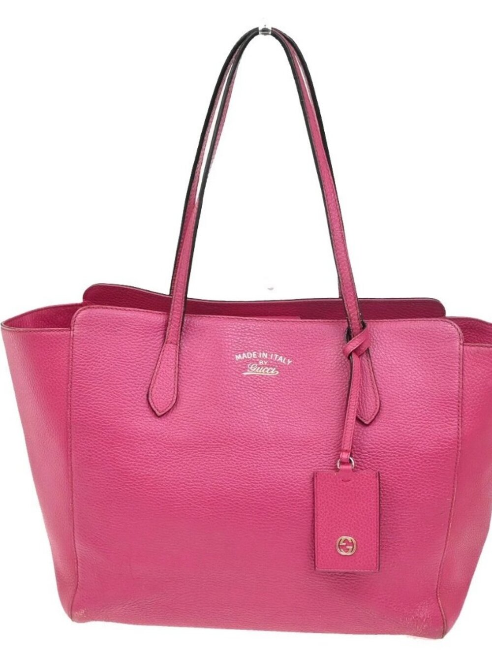 GUCCI Logo Swing Luggage Tag Shoulder Tote Bag Leather Pink GHW Italy 62ZA289